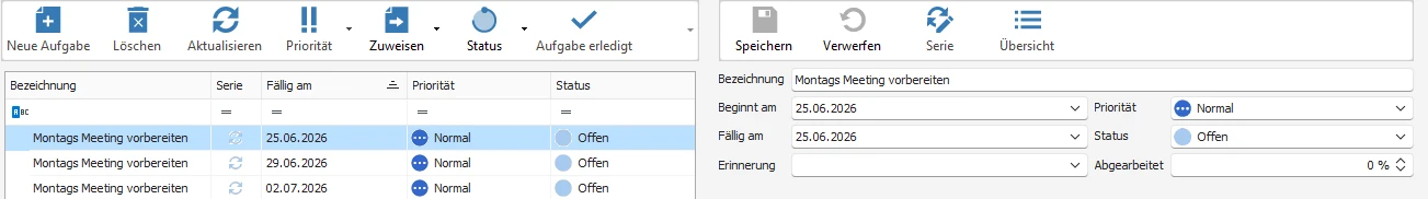 Serie in Aufgabenliste