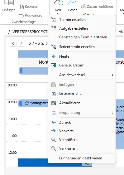 Kontextmenü integrierter TM