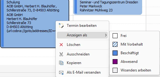 Termin-Kontextmenü integriert
