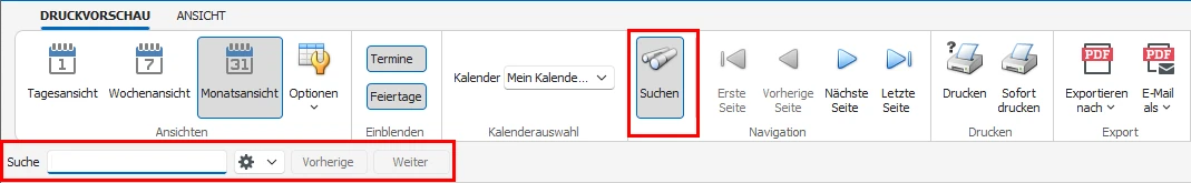 Druckvorschau Suchen