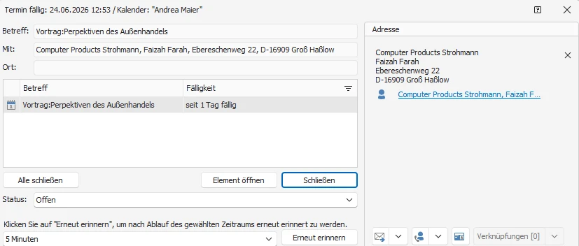 Erinnerung einzeln