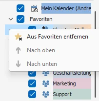 Kalender-Favoriten Kontextmenü