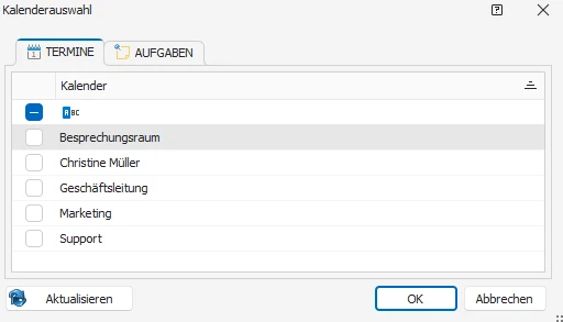 Liste Kalenderauswahl
