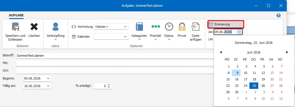 Termin mit Verknüpfung