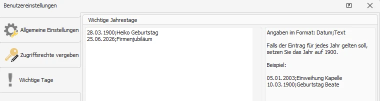 Wichtige Tage
