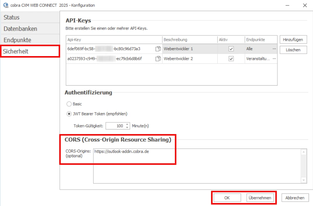 cobra Outlook Add-In CORS URL