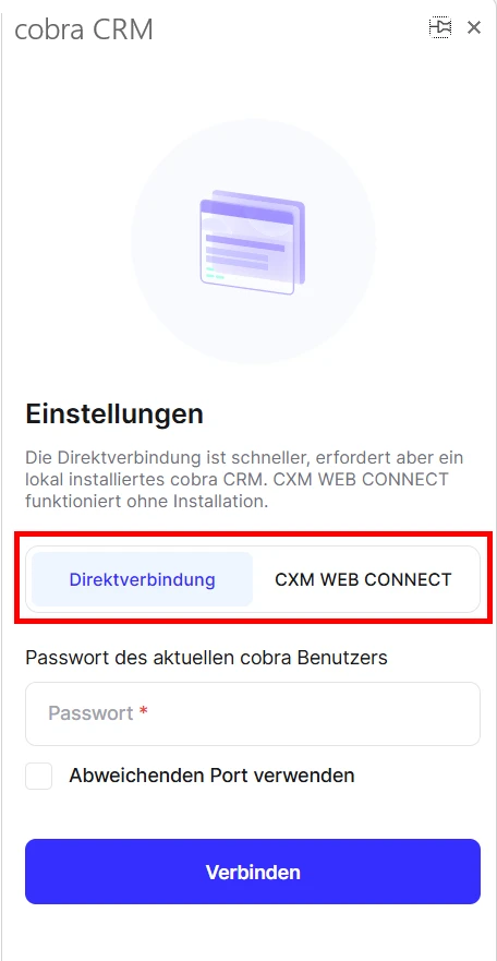 cobra Outlook Add-In Direktverbindung Einstellungen