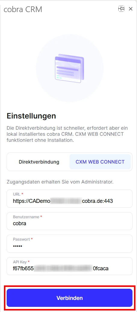cobra Outlook Add-In Einstellungen