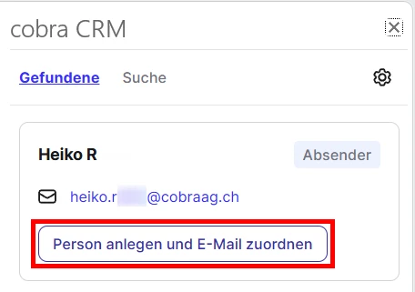 cobra Outlook Add-In Gefundene Beispiel nicht vorhanden CRM