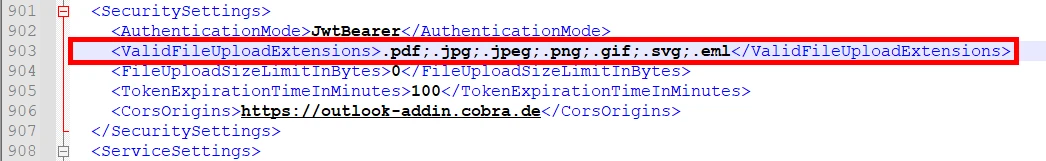 cobra Outlook Add-In Einstellungen EML WebApiSettings