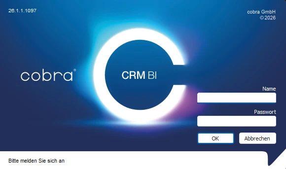 Anmeldedialog cobra CRM