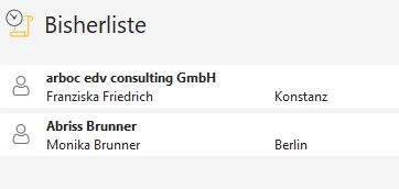 Widget Bisherliste