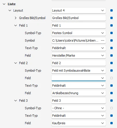 Listen-Layout-Optionen