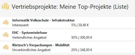 Top-Vertriebsprojekte als Liste