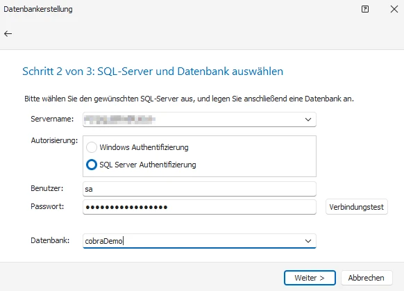 Datenbank-Assistent SQL-Authentifizierung