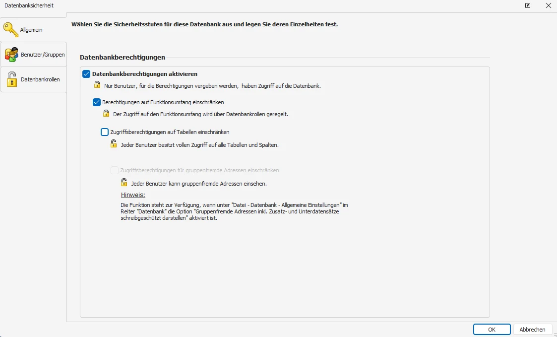 Datenbanksicherheit Funktionsumfang
