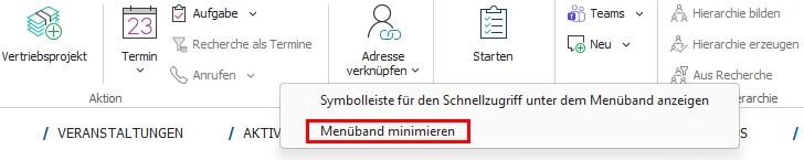 Kontextmenü Menüband minimieren