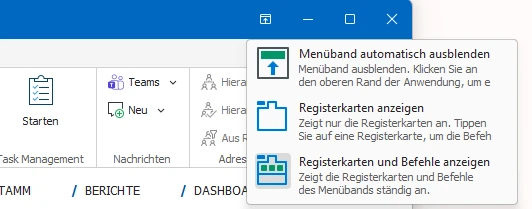 Menüband minimiert