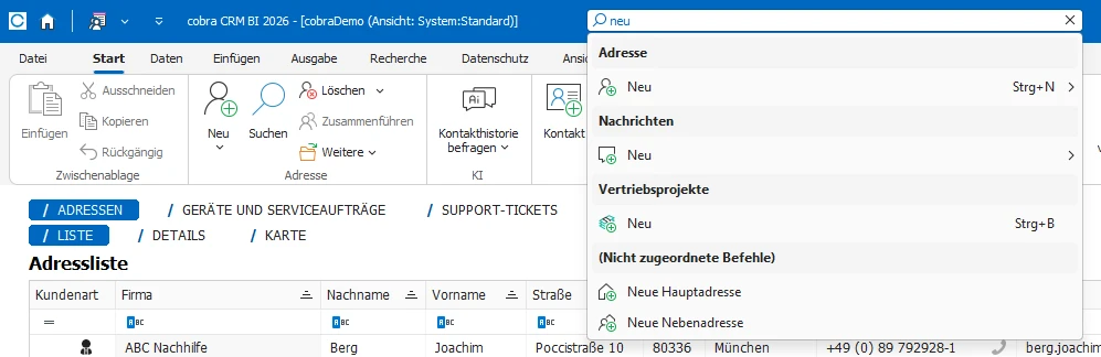 Menüband-Suche