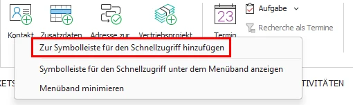 Zur Schnellzugriffsleiste hinzufügen