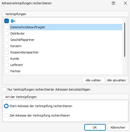Adressverknüpfungen recherchieren