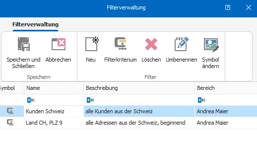 Filtername eintragen