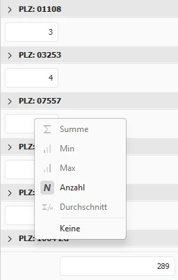 Gruppenfuß Kontextmenü