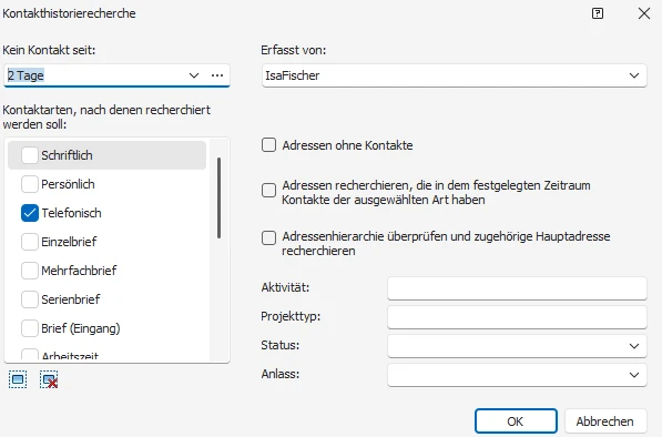 Kontakthistorie recherchieren