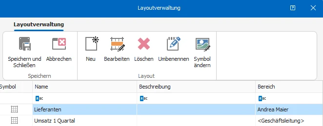 Layout speichern und schließen