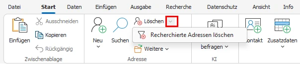 Recherchierte Adressen löschen