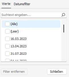 Schnellfilter Datumsfelder
