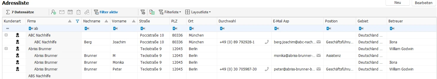 Schnellsuchleiste mit mehreren Feldern