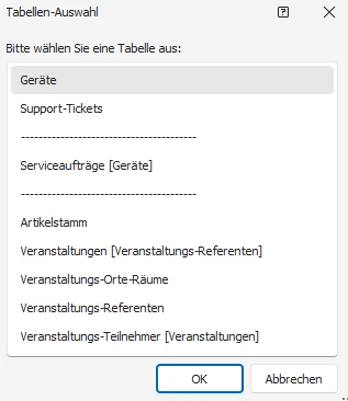 Zusatzdaten-Auswahl