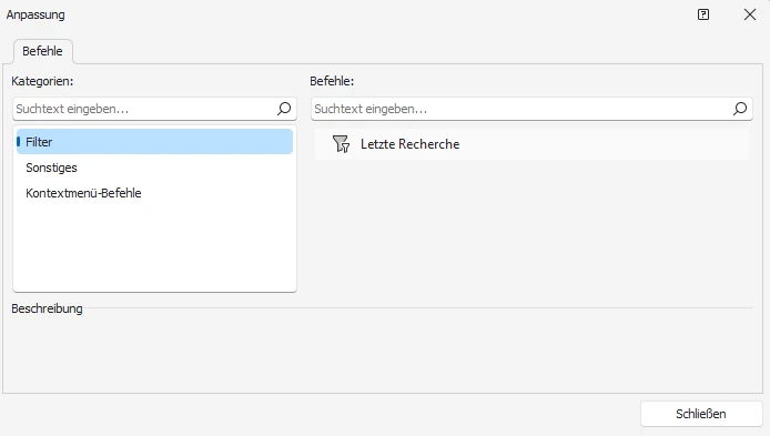 Filter Letzte Recherche Zusatzdaten