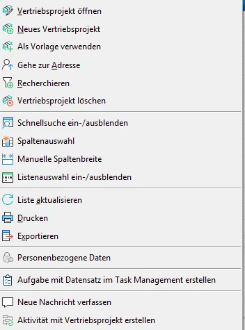 Kontextmenü Liste