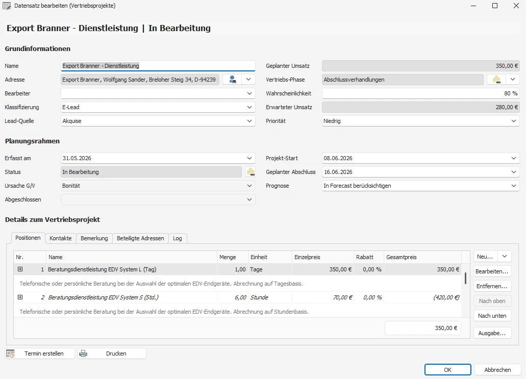 Neues Vertriebsprojekt